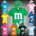 M&M Kostüm Paarkostüm Gruppenkostüm T-Shirt Cap Handschuhe für MM Fans Karneval 