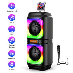 Bluetooth 5.0 Lautsprecher Stereo Subwoofer TWS Musikbox RGB Boombox Party USB