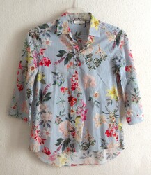 Eterna Damen Bluse    Gr. 38  ~weiß/blau-bunt~