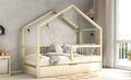 Hausbett mit Bettschublade Kinderbett Einzelbett Naturholz Kiefer Holz MUSA BIS