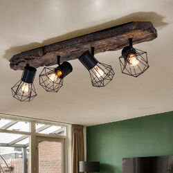 Deckenleuchte Deckenlampe Holzoptik 4er Spot Küchen Flur Strahler Landhaus 78 cm
