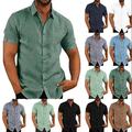 Herren Kurzarm Leinen Hemd Baumwolle Hemden Freizeitshirt Sommer T-Shirt Bluse