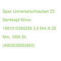 Spax Universalschrauben Z2 Senkkopf Wirox 1081010350255 3,5 Mm X 25 Mm, 1000 St.