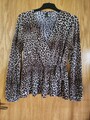 Damen Bluse Tunika NEU Gr. L Leopard Muster großer V Ausschnitt TOP