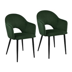 B-Ware SVITA HAILEY 2er Set Esszimmerstuhl Küchen-Sessel Samt-Polster Dunkelgrün