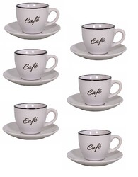 6er Set weiß Espressotassen mit Unterteller Mokkatassen  Antic Line SEB17185