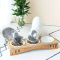Futterstation Katzennapf Näpfe Katze Hund Napfbar Bambus Napfständer 3x 400ml 