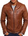 Herren hellbraune echte Lammleder Lederjacke handgefertigte Biker Motorrad Jacke