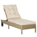 Polyrattan Sonnenliege Gartenliege mit Rollen Kissen 4-stufig verstellbar Natur