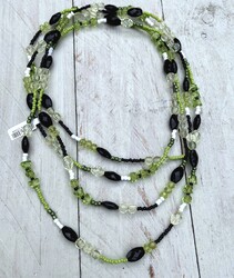 mega lange Halskette Perlenkette, Modekette, 220cm,hellgrün schwarz weiss grün