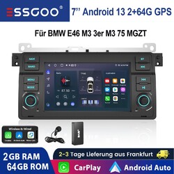 DAB+ Autoradio Für BMW E46 M3 2+64G Android 14 7" Apple CarPlay Mit GPS NAVI RDS