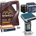BOSCH Inspektionspaket 5 L MANNOL Energy 5W-30 für VW Polo 9N_ 1.4 16V