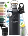 Trinkflasche Edelstahl mit Strohhalm Infuser + 3 Deckel BPA-frei Auslaufsiche...