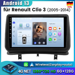 9"Android 13 Autoradio GPS Navi WIFI 6+128GB SWC DAB+ Für Renault Clio 2005-2014
