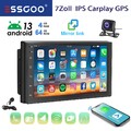 7" Android 13 IPS Carplay Autoradio Bluetooth 4+64G GPS NAV Doppel DIN MIK Kam