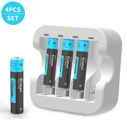 Kratax 1,5V AAA Wiederaufladbar Li-Ion Akku 1100mWh Lithium Batterien &Ladegerät