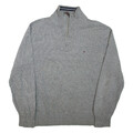 TOMMY HILFIGER Pullover Herren Grau 1/4 Reißverschluss Tight Strick
