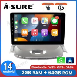 Android 14 Autoradio 2+64G Wireless CarPlay GPS DAB Für PEUGEOT 206 CC 1999-2009