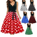Damen Retro Sommer 50 60er Jahre V-neck Rockabilly Petticoat Skater Party Kleid