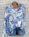 Italy Leinen Long Bluse Hemd Tunika Shirt Langarmbluse Print 42 44 46 Neu C305