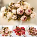 13 Köpfe Künstliche Pfingstrose Blumenstrauß Pflanze Seiden Hochzeit Garten Deko