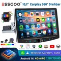 4+64G Android 14 Carplay Autoradio GPS NAVI BT 1DIN 360° Drehbar Bildschirm +Kam