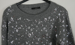NEU! Oui Traumhafter Pullover WOLLE Grau Pailletten Weich Modern Größe 38/40