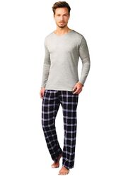 Ronley Herren Flanell Pyjama Langarm Oberteil + Lange Hose Warm Weich Baumwolle