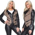 Damen Bikerjacke Kunstleder & Velours in Wildlederoptik Jacke Übergangsjacke