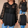 Übergröße Damen Spitze Langarm Blusehemd Knopf Herbst T-Shirt Freizeit Oberteile
