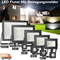 LED Fluter mit Bewegungsmelder 10-100W Strahler Scheinwerfer Außen Lampe Garten