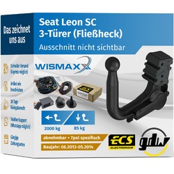 ANHÄNGERKUPPLUNG für Seat Leon SC 13-14 vert. abnehmbar GDW +7pol E-Satz ECS