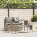 3-tlg. Garten Essgruppe mit Kissen Poly Rattan Sitzgruppe Gartenmöbel Garnitur