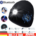 Bluetooth Beanie Hut Kopfhörer Mütze Strickmütze mit LED licht USB Aufladbar DE