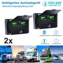 12V/24V Auto Dual USB Typ-C Ladegerät Buchse Licht Einbau Steckdose für Wohnwage