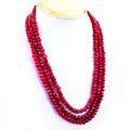 390,00 Kt Erde abgebaut facettiert Rubin runde Form Perlen 3-zeilige Halskette Neu in Verpackung 11E37