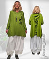 LAGENLOOK Long Shirt Tunika Hoodie Kapuze 44 46 48 50 52 54 56 XL XXL XXXL grün