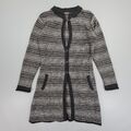 Sandwich Damen Cardigan schwarz grau groß lange Linie Wolle Angora gestrickt