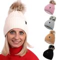 Wintermütze Damen warme Strickmütze Wolle Mütze mit Bommel Bommelmütze Winter