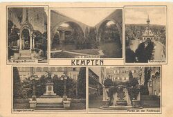Ansichtskarte Kempten Denkmal Rathaus Brücken versandt 1927