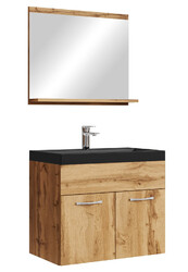 Badezimmer Badmöbel-Set Montreal 02 60cm Waschbecken Schwarz - Eiche Unterschran