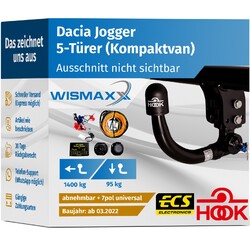 ANHÄNGERKUPPLUNG für Dacia Jogger ab 22 vert. abnehmbar HOOK +7pol E-Satz ABE