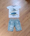 DOPODOPO BOYS 2tlg.Set 116/122 T-Shirt weiß Motivdruck+Kurze Jeans Schlupfhose 