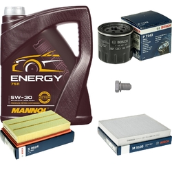 BOSCH inspektionspaket 5 L MANNOL 5W-30 Energy für VW Polo 1.0 TSI T-Cross Seat