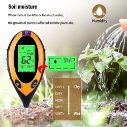 LCD 4 in 1 Bodenmessgerät pH-Wert Temperatur Feuchtigkeit Licht Bodentester SY