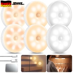 6x LED Nachtlicht mit Bewegungsmelder Sensor USB-Akku Treppenlicht Wandleuchte
