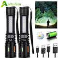 2 Stück Taschenlampe LED Aufladbar Super Hell Taktisches Fackel Lumen Akku USB