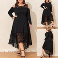 Übergröße Damen Schulterfrei Abendkleid Elegant Spitze Midikleid Partykleid DE