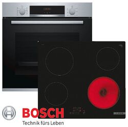 Autarkes Herdset Backofen Bosch 3D Heißluft + Glaskeramik Kochfeld 60cm 