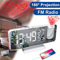 LED FM Radiowecker mit Projektion Digital Funkuhr Dimmbar Tischuhr Alarm USB